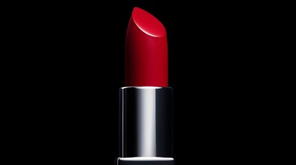 Obraz premium Luscious Red Lipstick Tube Against Sleek Black Backdrop, Glamorous Beauty Product Photography