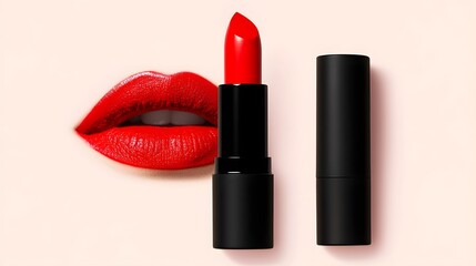 Obraz premium Captivating Red Lipstick Tube in Glamorous Beauty Product Photography