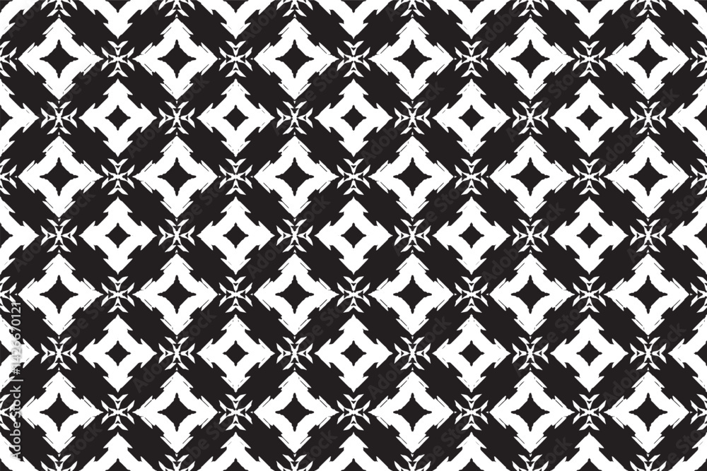 Poster angular edgy pattern distorted diamonds w spiky junctions create a bold abstract black white design