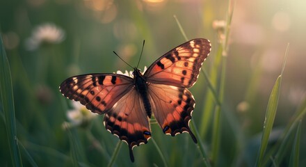 Obraz premium Butterfly on a Flower in the Sun