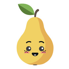 Yellow pear with kawaii eyes. Flat design vector illustration of yellow pear on white background.