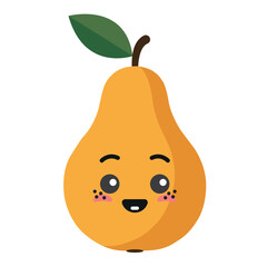 Yellow pear with kawaii eyes. Flat design vector illustration of yellow pear on white background.