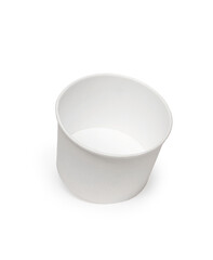 White Paper Food Bowl for Takeaway, Disposable Eco-Friendly Packaging for Soup, Salad, Ice Cream, Snack, Isolated on Clean White Background with Studio Lighting