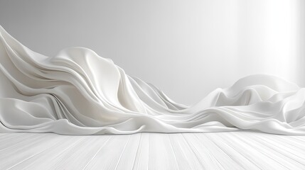 Fototapeta premium Flowing white fabric textures studio setting digital art minimalist environment close-up view