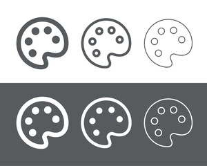 The palette icon. An attribute of an artist, paint, or creative workshop. Indicates a change in the theme, background, or color palette of an application or interface. A tool for painting and painting