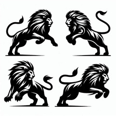 A set of Powerful Lion Silhouette Design