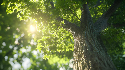 Fototapeta premium Sunlight Filtering Through Lush Green Tree Canopy