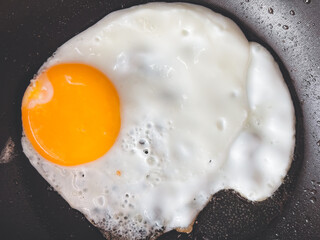 Close-Up of a Sunny Side Up Egg Frying in a Pan