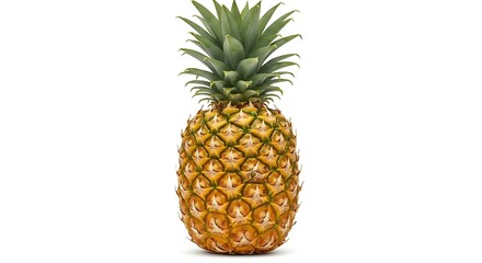 Fototapeta premium A close-up shot of a whole pineapple with green leaves isolated on white.