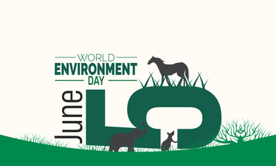 world environment day. holiday concept, Perfect for banners, cards, posters, and  social media design with animal ,house, planet earth ,green background


