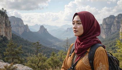 Naklejka premium A Muslim woman in modest travelwear