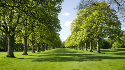 Row Of Trees Along Path In Sunny Park