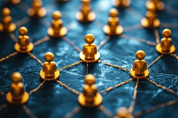 Golden Figurines Connected by Strings Representing Social Network and Collaboration in Modern Digital Communication Environment