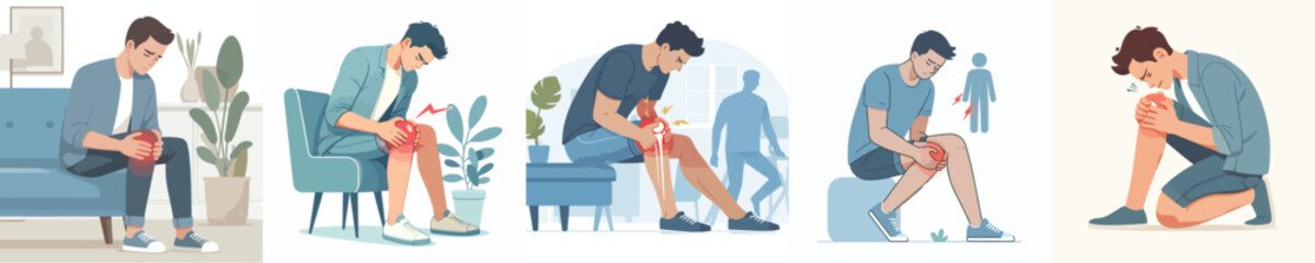 
flat design vector collection of a young man with knee pain