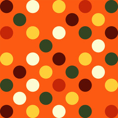 Seamless pattern of polka dots in vibrant colors, ideal for modern luxury designs, textiles, and wallpapers. High quality vector illustration with a fun and playful aesthetic