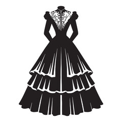 Chic Edwardian Dress silhouette, a nod to historical fashion &ndash; Edwardian Dress illustration &ndash; Minimalist Edwardian Dress vector &ndash; Ladies dress silhouette

