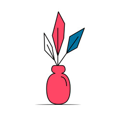 Flower in a pot or vase in cartoon style. House plant in flat style. Vector outline icon plant.