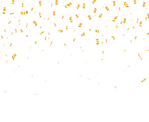 Golden confetti falling on transparent background: celebration, party, or festive event design element.