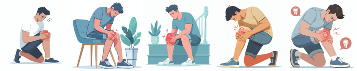 
flat design vector collection of a young man with knee pain