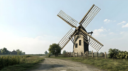 Fototapeta premium Antique Windmill In A Rural Landscape