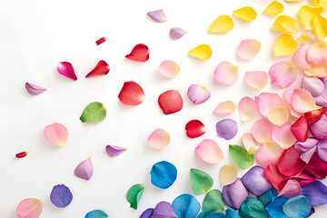 Rose petals on white background 