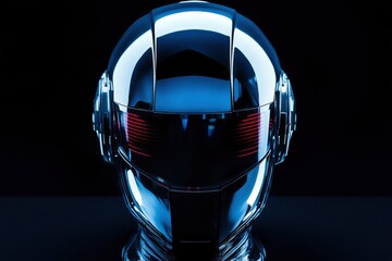 Chrome Robot Helmet: Futuristic, Sleek, Dark Design