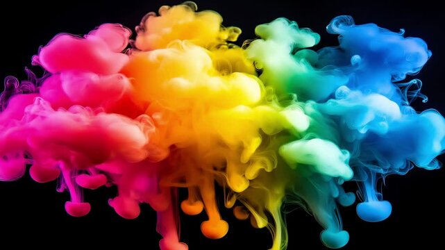 Various colors of smoke blend together to form dynamic shapes and patterns against a black background