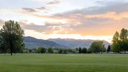 Obraz premium Sunset Over Mountain Meadow Park