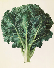 Vintage 1910s Botanical Kale Illustration — Educational Plant Anatomy Chart

