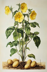 Vintage 1910s Botanical Educational Poster Featuring Potato Anatomy and Growth Stages


