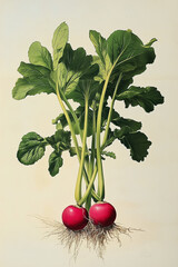 Detailed Vintage 1910s Horse Radish Botanical Illustration – Educational Plant Anatomy Chart with Root Structure
