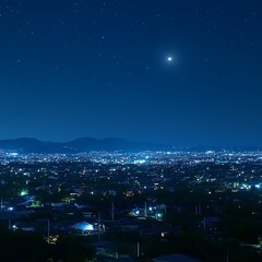 Fototapeta premium City Lights at Night with Stars and Moon