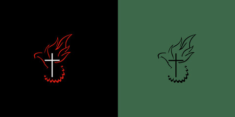 Christian cross symbol logo with dove and fire wings. for Logo, Church, Clothing, Sticker design