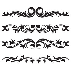 Set of hand drawn decorative curly borders in art nouveau style, Vector Black silhouettes. with white background