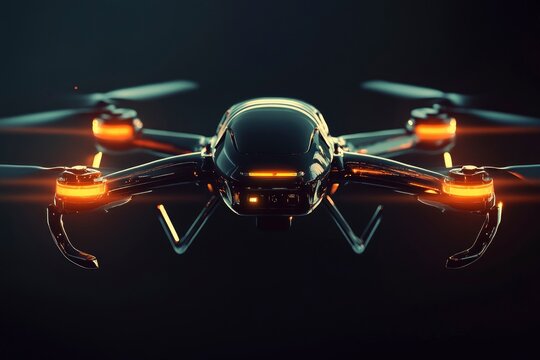 Sleek Black Drone: Futuristic Design, Glowing Lights