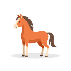 Cheerful flat vector illustration of a smiling orange horse with a flowing mane, perfect for farm, wildlife, or kids' designs.