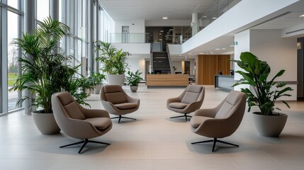 Fototapeta premium Modern office lobby with comfortable seating (1)