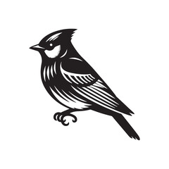 Cedar waxwing minimal Vector - Cedar waxwing Illustration - Silhouette of Cedar waxwing - Black and White Cedar waxwing art.