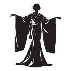 Obraz premium Elegant Kimono silhouette, timeless Japanese tradition – Kimono illustration – Minimalist Kimono vector – Ladies dress silhouette