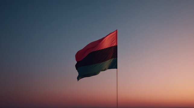 lone red black and green flag gently waving in empty clear sky symbolizes juneteenth spirit of freedom