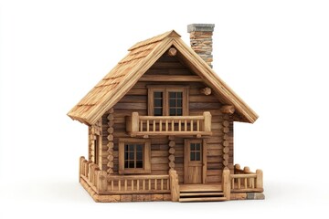 Rustic Wooden Cabin: Charming Log Home with Stone Chimney