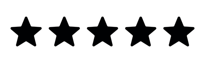 Obraz premium Set of five star icon collection. Black star symbols in flat style. Vector illustration isolated on white background. Perfect for UI, reviews, ratings, or quality marks.