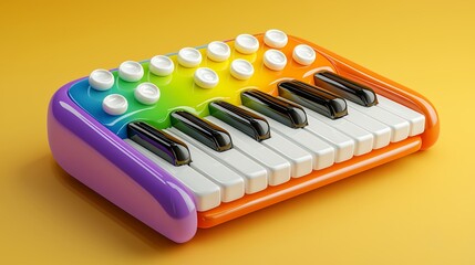 Colorful Mini Keyboard Instrument with Rainbow Design on a Vibrant Yellow Background