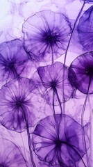Ethereal Giant Dandelion Seed Heads in Purple Alcohol Ink Abstract

