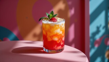colorful iced drink, dramatic light, playful shadow and vibrant hues