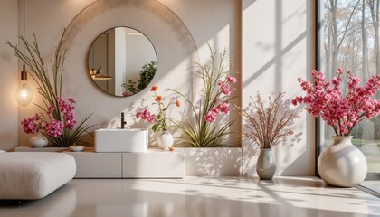 modern bright decor, colorful flowers, interior design accent