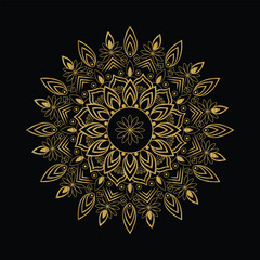 Naklejka premium Dark Mandala Background with Gold Foil Details