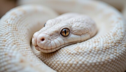 Fototapeta premium white snake close up, unique pattern skin, exotic reptile beauty