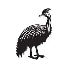 Cassowary Silhouette - Minimalist Cassowary Vector - Black and White Cassowary art - Illustration of Cassowary.