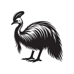 Cassowary Silhouette - Minimalist Cassowary Vector - Black and White Cassowary art - Illustration of Cassowary.